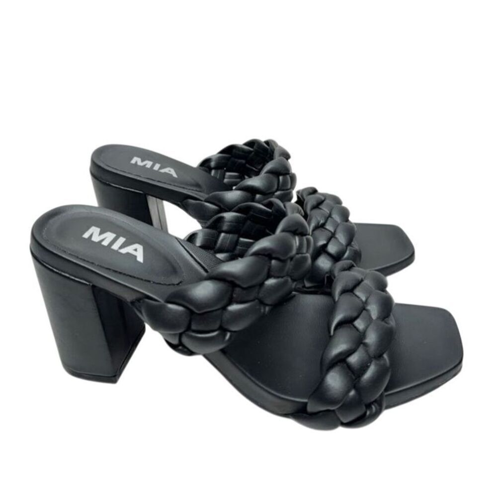 MIA Sandals Size 6.5 Double Strap Braided Black Slip On Open Toe Heels